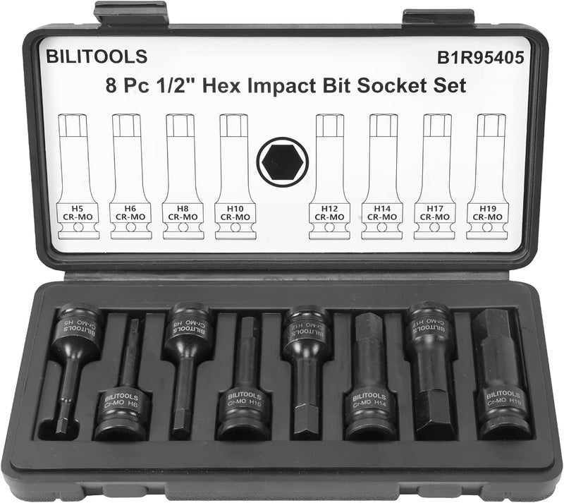 BILITOOLS 8-Piece Impact Hex Allen Bit Socket Set 1/2 inch Drive, H5-H19, Cr-Mo Steel - Image 1